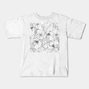 Cherry Blossom Flowers Black White Design Kids T-Shirt